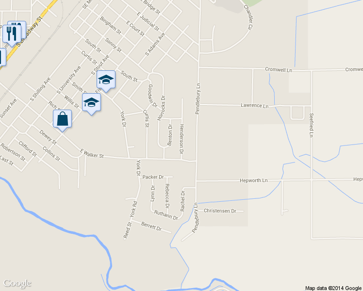 map of restaurants, bars, coffee shops, grocery stores, and more near 851 Henderson Drive in Blackfoot