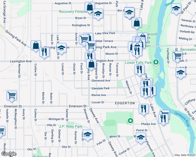 map of restaurants, bars, coffee shops, grocery stores, and more near 308 Glenwood Avenue in Rochester