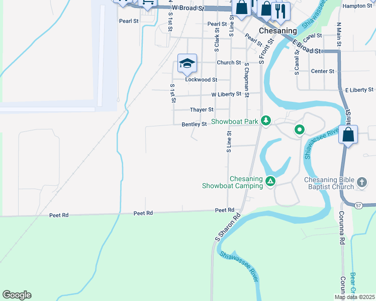 map of restaurants, bars, coffee shops, grocery stores, and more near 600 Bentley Street in Chesaning