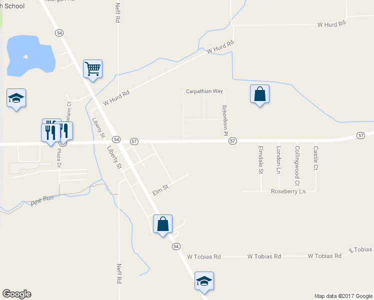 map of restaurants, bars, coffee shops, grocery stores, and more near 1371 West Vienna Road in Clio
