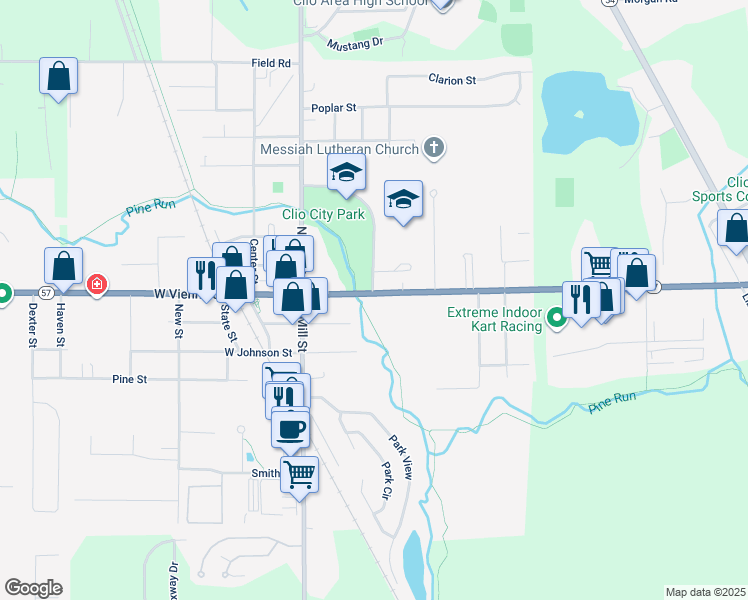 map of restaurants, bars, coffee shops, grocery stores, and more near 200 East Vienna Street in Clio