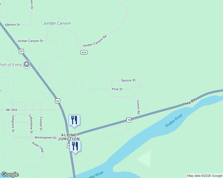 map of restaurants, bars, coffee shops, grocery stores, and more near Pine Street in Alpine