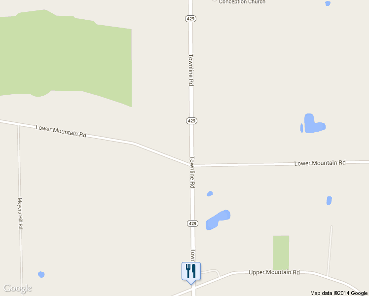 map of restaurants, bars, coffee shops, grocery stores, and more near 2939 Lower Mountain Road in Ransomville