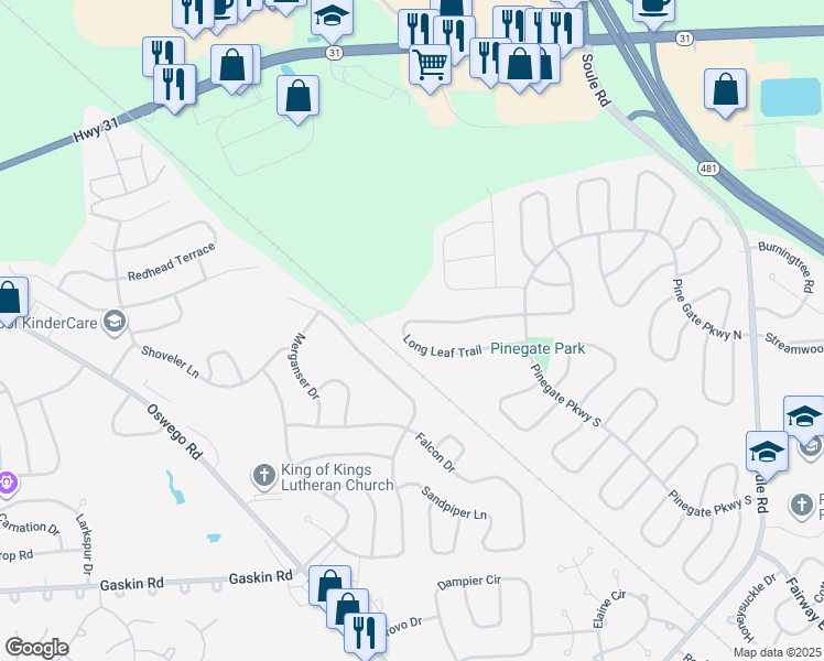map of restaurants, bars, coffee shops, grocery stores, and more near 8535 Long Leaf Trail in Liverpool