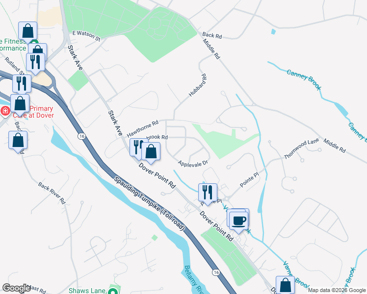 map of restaurants, bars, coffee shops, grocery stores, and more near 7 Winston Avenue in Dover