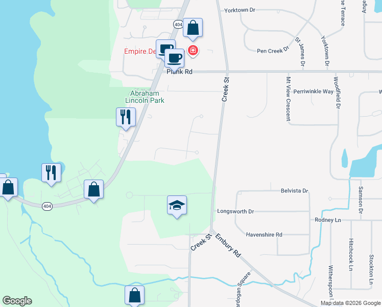 map of restaurants, bars, coffee shops, grocery stores, and more near 98 Littlewood Lane East in Rochester