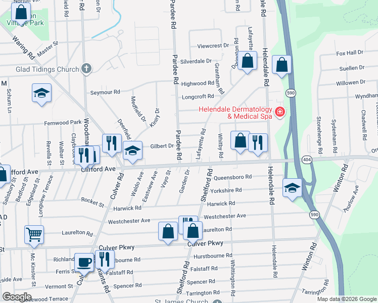 map of restaurants, bars, coffee shops, grocery stores, and more near 39 Lafayette Road in Rochester