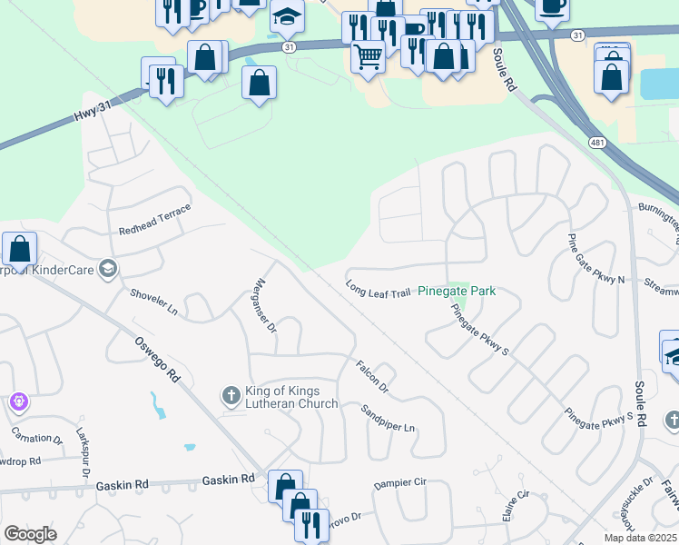 map of restaurants, bars, coffee shops, grocery stores, and more near 8535 Long Leaf Trail in Liverpool