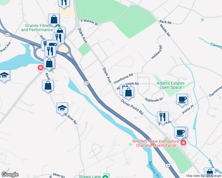 map of restaurants, bars, coffee shops, grocery stores, and more near 30 Elliot Park in Dover
