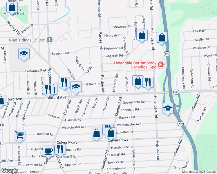 map of restaurants, bars, coffee shops, grocery stores, and more near 39 Lafayette Road in Rochester