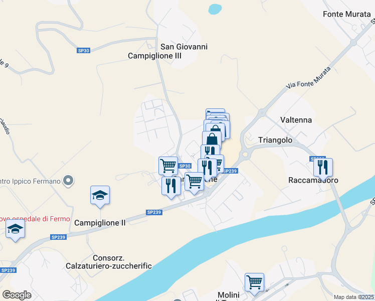 map of restaurants, bars, coffee shops, grocery stores, and more near 13 Via L. Quintiliani in Campiglione