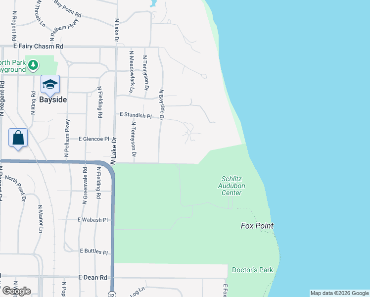 map of restaurants, bars, coffee shops, grocery stores, and more near 1515 East Standish Place in Bayside