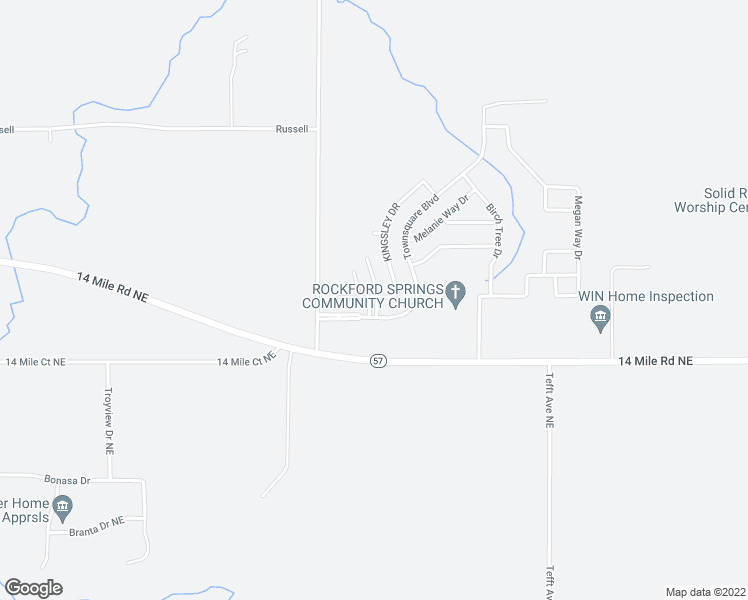 map of restaurants, bars, coffee shops, grocery stores, and more near Kingsley Drive Northeast in Rockford