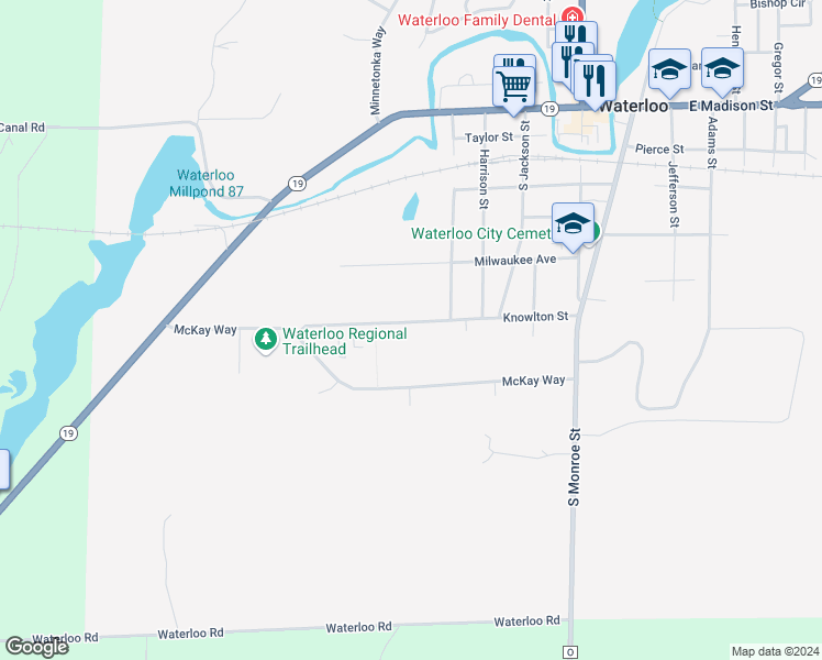 map of restaurants, bars, coffee shops, grocery stores, and more near 550 Knowlton Street in Waterloo