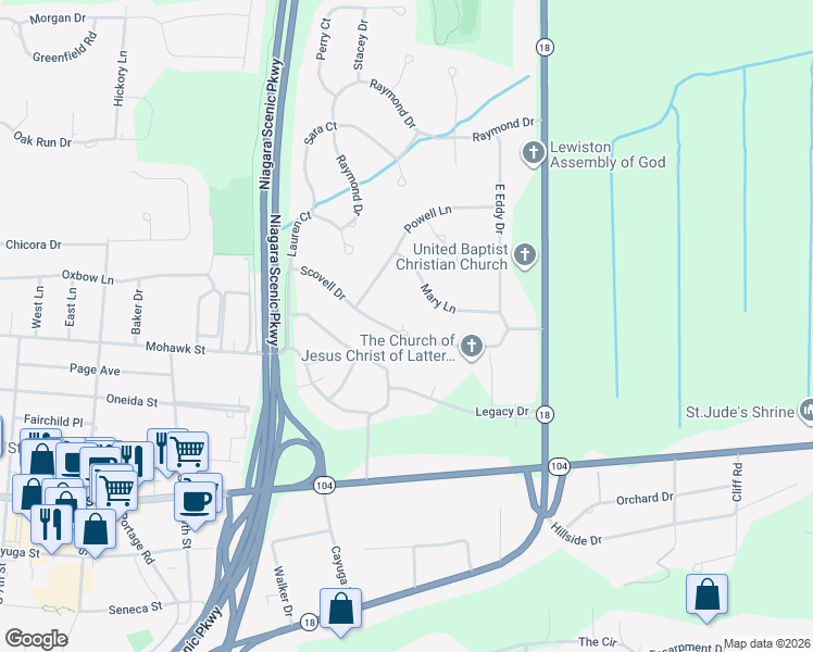 map of restaurants, bars, coffee shops, grocery stores, and more near 721 Scovell Dr in Lewiston