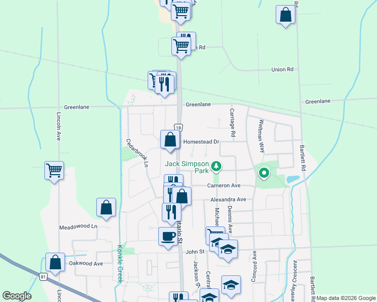 map of restaurants, bars, coffee shops, grocery stores, and more near 4574 Woodbridge Crescent in Lincoln