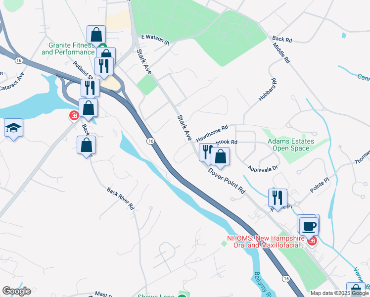 map of restaurants, bars, coffee shops, grocery stores, and more near 30 Elliot Park in Dover