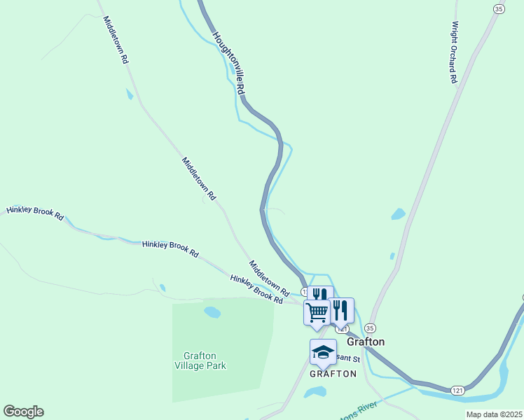 map of restaurants, bars, coffee shops, grocery stores, and more near Vermont 121 in Grafton