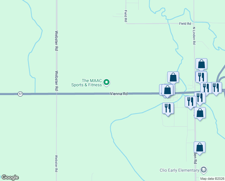 map of restaurants, bars, coffee shops, grocery stores, and more near 5310 West Vienna Road in Clio