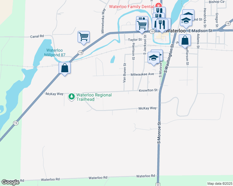 map of restaurants, bars, coffee shops, grocery stores, and more near 550 Knowlton Street in Waterloo