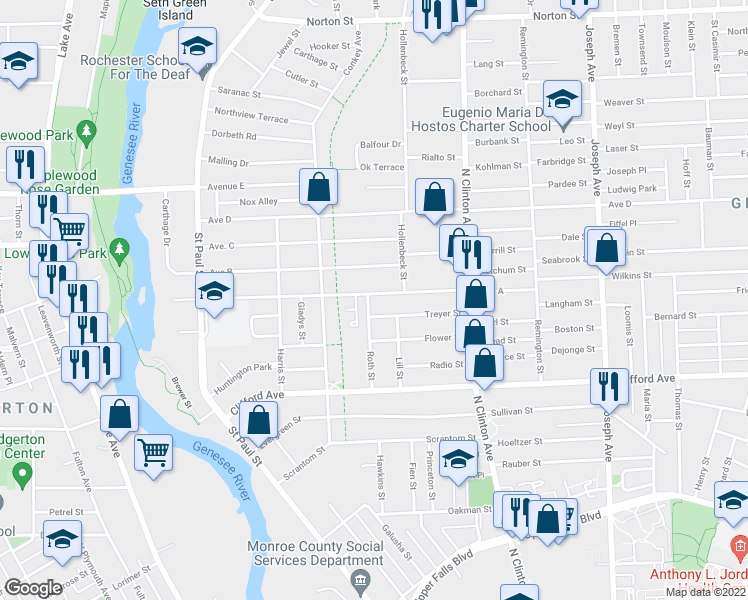 map of restaurants, bars, coffee shops, grocery stores, and more near 255 Avenue A in Rochester