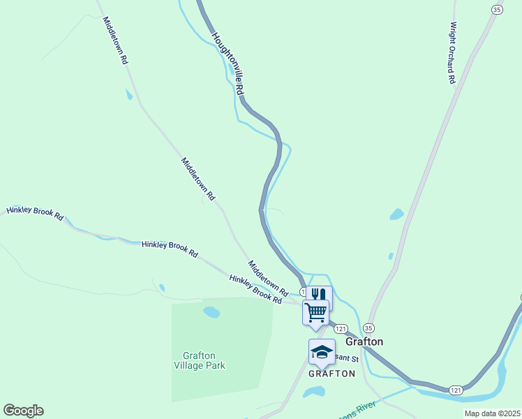 map of restaurants, bars, coffee shops, grocery stores, and more near Vermont 121 in Grafton