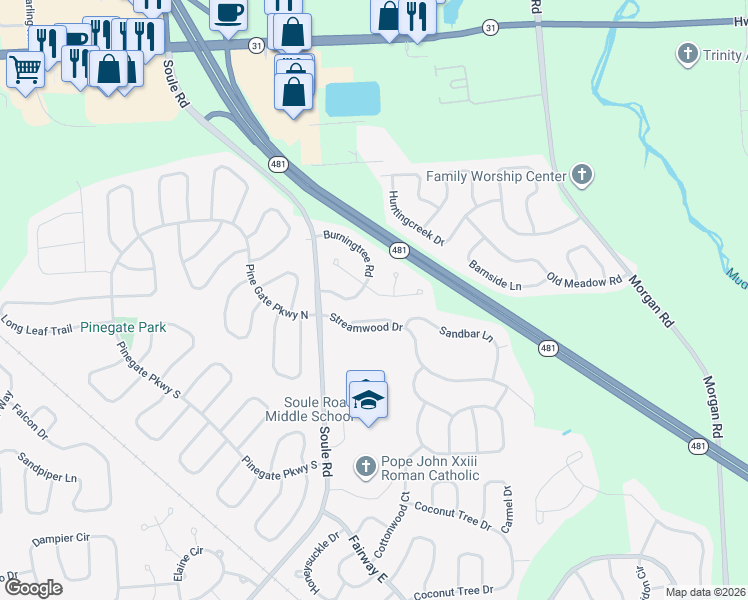 map of restaurants, bars, coffee shops, grocery stores, and more near 8400A Shallowcreek Road in Liverpool
