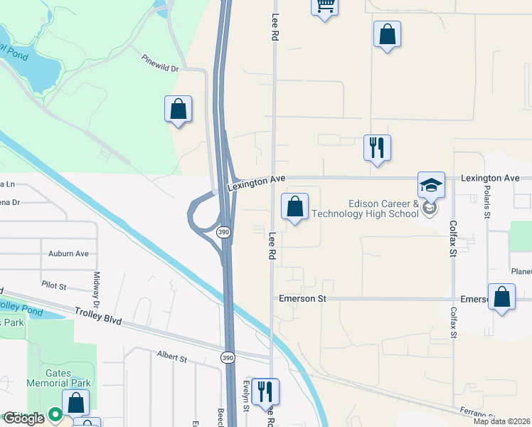 map of restaurants, bars, coffee shops, grocery stores, and more near 605 Lee Road in Rochester