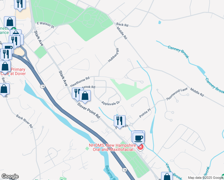 map of restaurants, bars, coffee shops, grocery stores, and more near 47 Applevale Drive in Dover