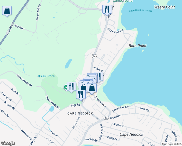 map of restaurants, bars, coffee shops, grocery stores, and more near 30 Main Street in York