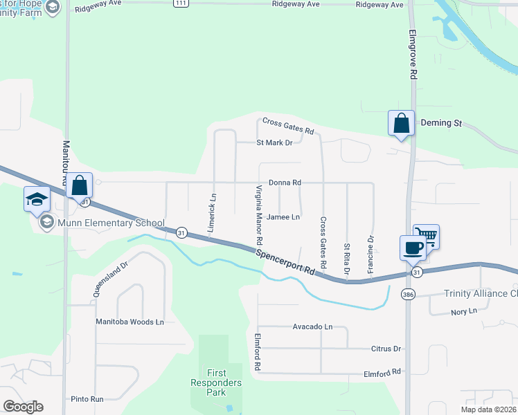 map of restaurants, bars, coffee shops, grocery stores, and more near 35 Virginia Manor Road in Rochester