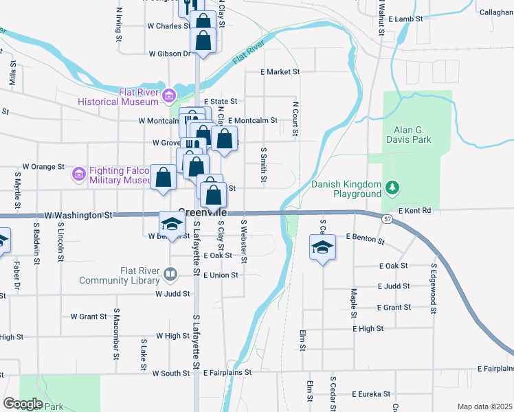 map of restaurants, bars, coffee shops, grocery stores, and more near 312 East Washington Street in Greenville