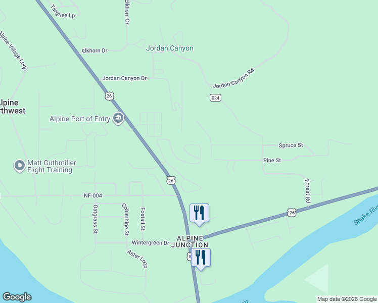 map of restaurants, bars, coffee shops, grocery stores, and more near Pine St in Alpine