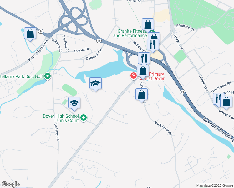 map of restaurants, bars, coffee shops, grocery stores, and more near 15 Daley Drive in Dover