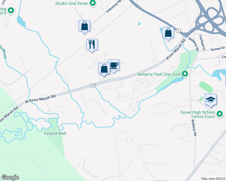map of restaurants, bars, coffee shops, grocery stores, and more near 1036 Lilac Lane in Dover