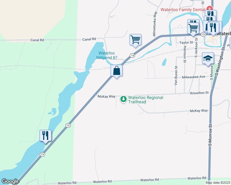 map of restaurants, bars, coffee shops, grocery stores, and more near 673 Fox Lane in Waterloo