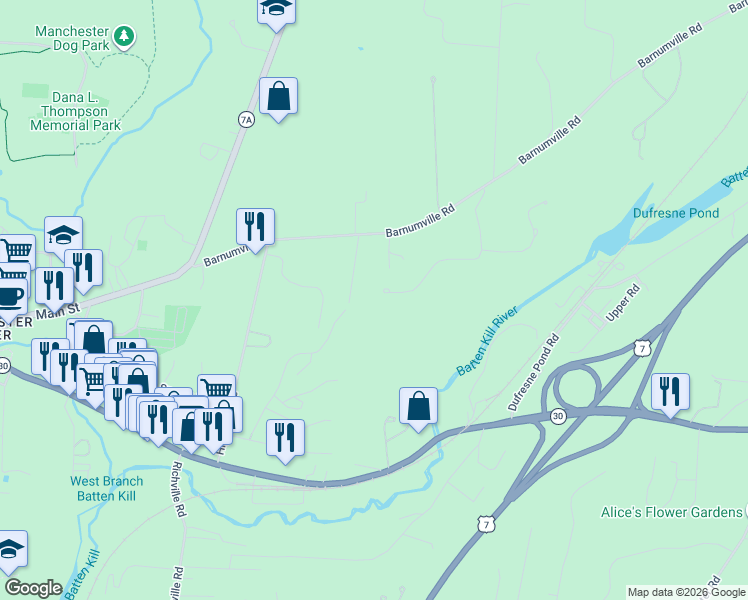 map of restaurants, bars, coffee shops, grocery stores, and more near 265 Hemlock Ridge Road in Manchester