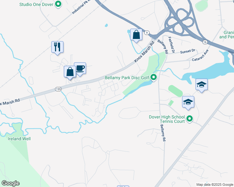 map of restaurants, bars, coffee shops, grocery stores, and more near 7 Western Avenue in Dover