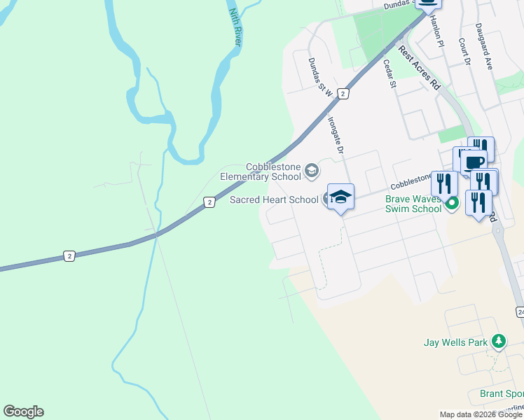 map of restaurants, bars, coffee shops, grocery stores, and more near 18 Morris Street in Brant