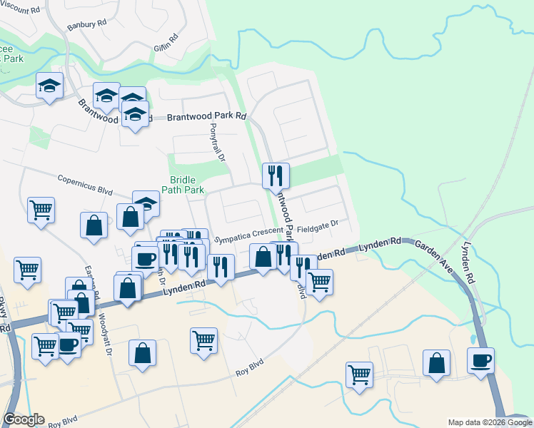 map of restaurants, bars, coffee shops, grocery stores, and more near in Brantford