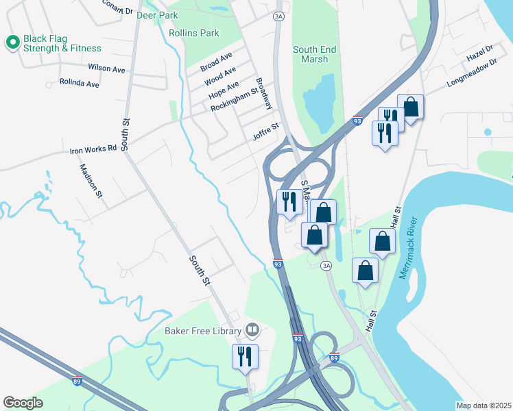 map of restaurants, bars, coffee shops, grocery stores, and more near Bow Brook Place in Concord
