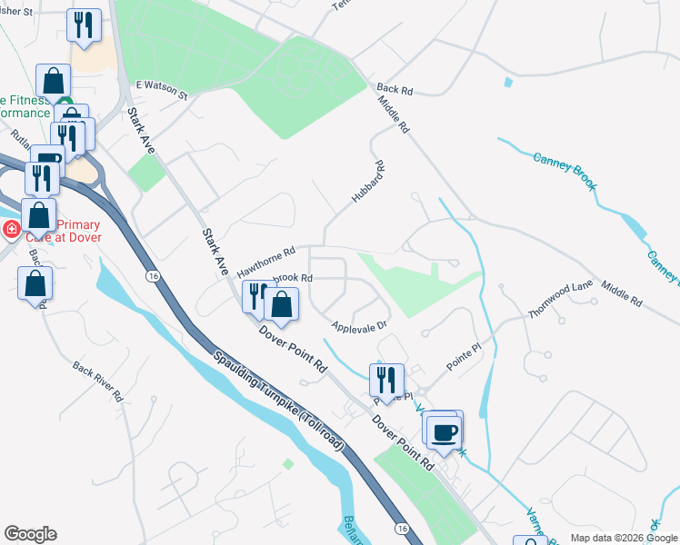map of restaurants, bars, coffee shops, grocery stores, and more near 7 Winston Avenue in Dover