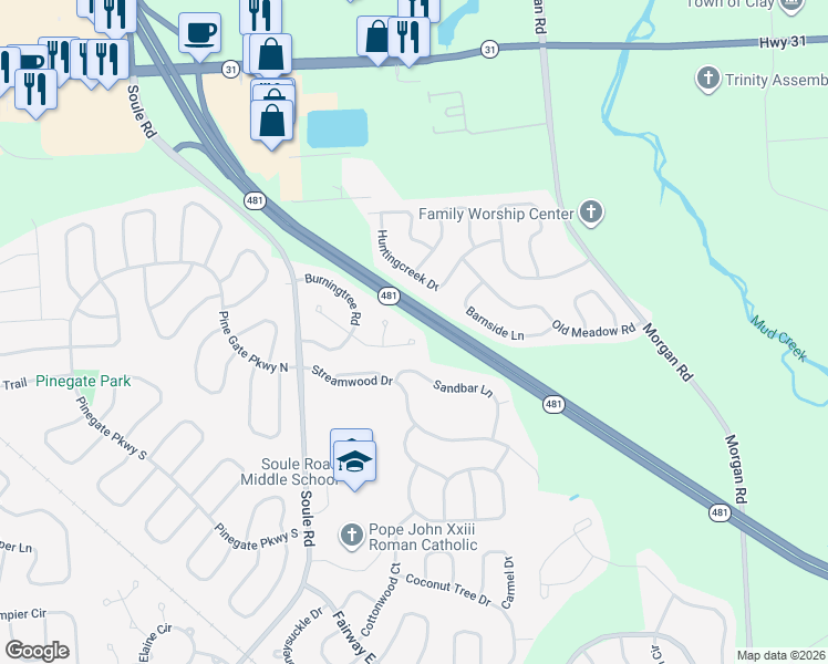 map of restaurants, bars, coffee shops, grocery stores, and more near 8392B Shallowcreek Road in Liverpool