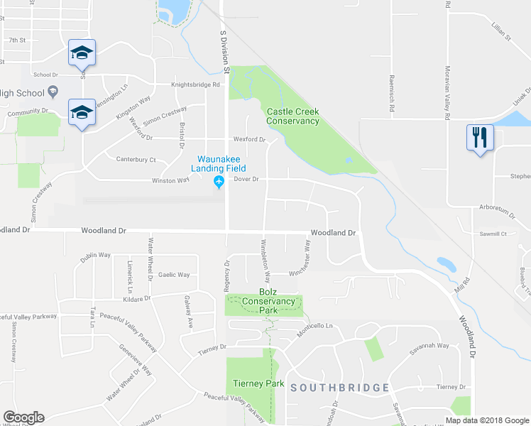 map of restaurants, bars, coffee shops, grocery stores, and more near 1304 Wimbleton Way in Waunakee