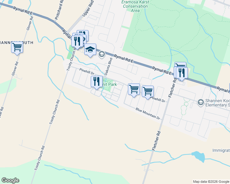 map of restaurants, bars, coffee shops, grocery stores, and more near 23 Bellflower Boulevard in Hamilton