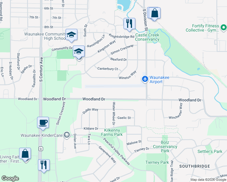 map of restaurants, bars, coffee shops, grocery stores, and more near 1201 South Division Street in Waunakee