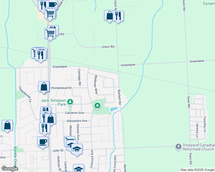 map of restaurants, bars, coffee shops, grocery stores, and more near 4501 Frances Crescent in Lincoln