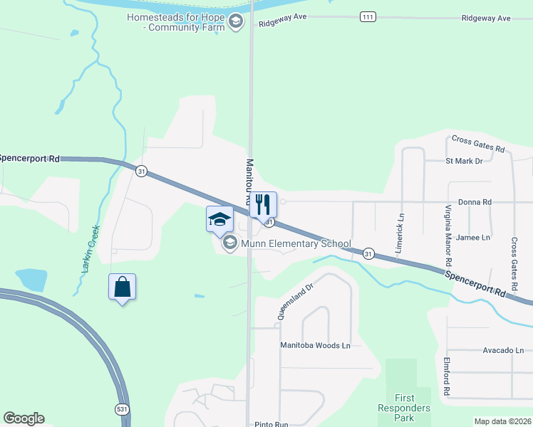map of restaurants, bars, coffee shops, grocery stores, and more near 2314 Spencerport Road in Rochester