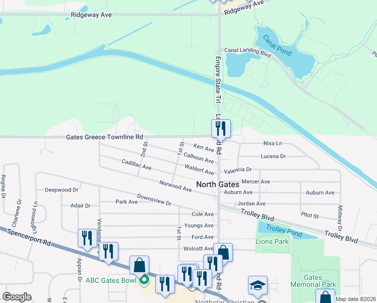map of restaurants, bars, coffee shops, grocery stores, and more near 97 Kerr Avenue in Rochester