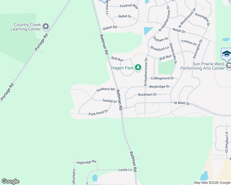 map of restaurants, bars, coffee shops, grocery stores, and more near 3290 Box Hill Road in Sun Prairie